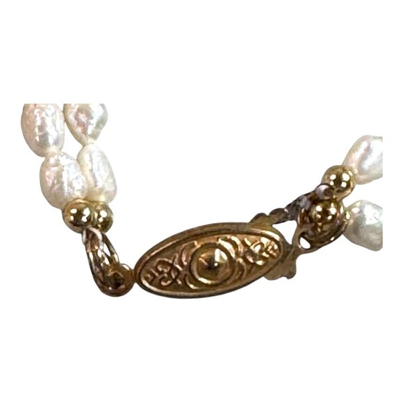 Vintage Freshwater Pearl Garnet Beaded Necklace Twisted Double Strand Gold Clasp - Picture 8 of 8